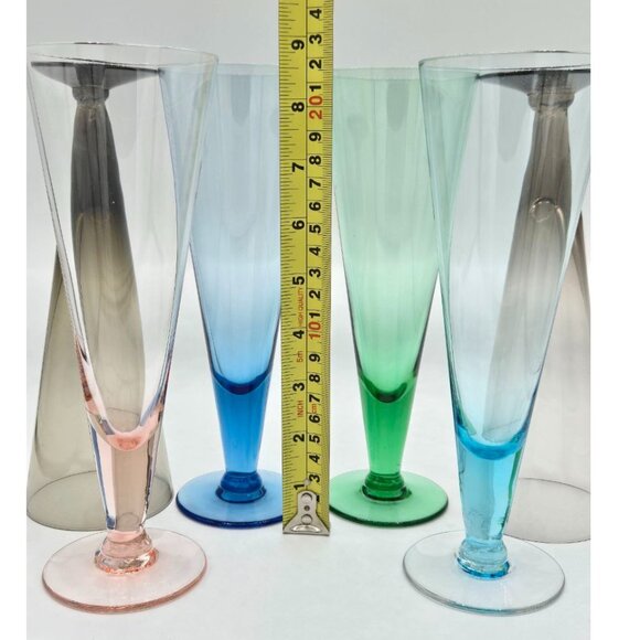 Vintage MCM Multi Colour blown glass Set of 6 Champagne or Pilsner Glasses - Picture 4 of 7